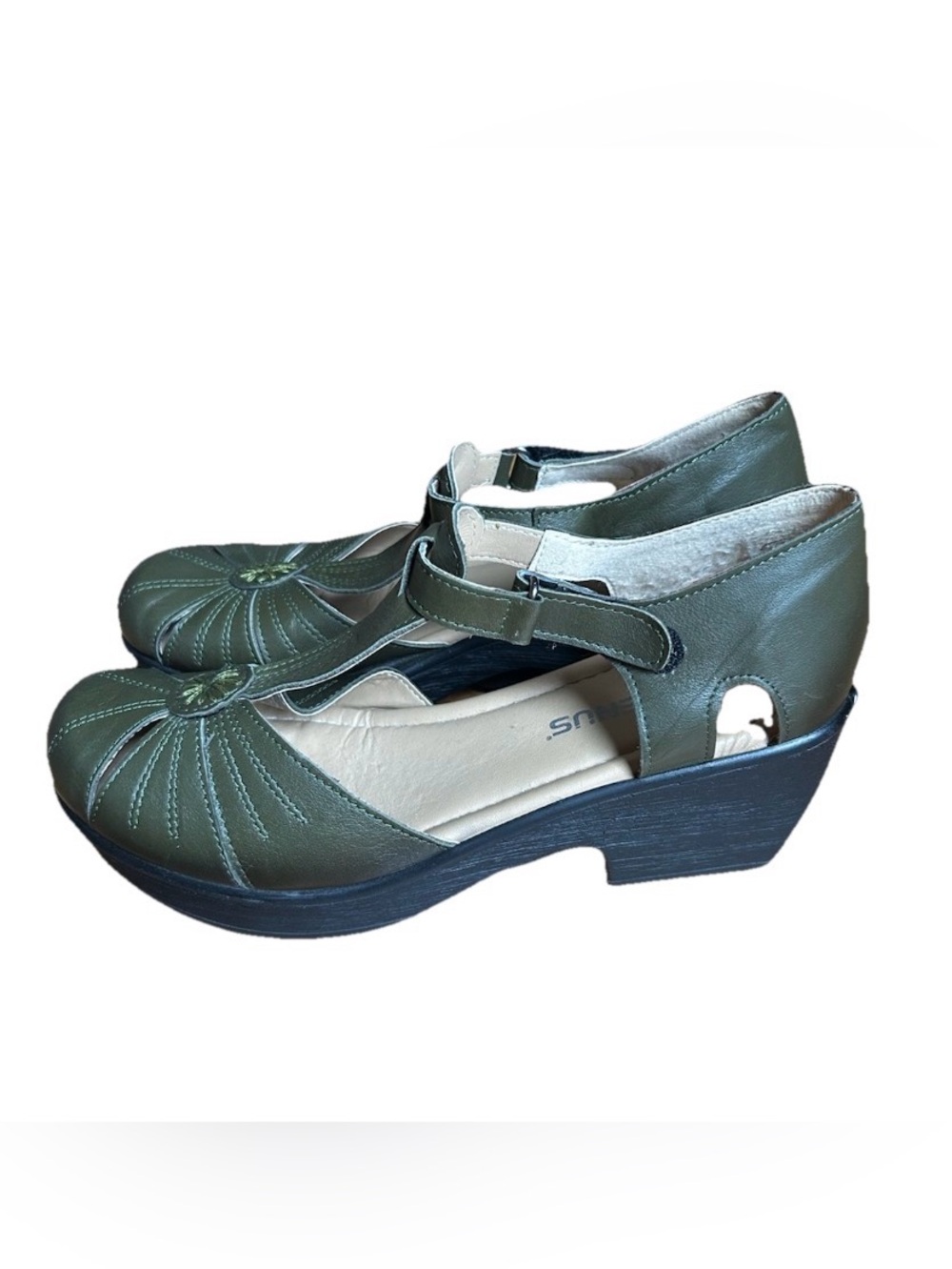Venus Womens Green Leather Cushioned Comfort Mary Jane Sandals 40 US 9 Mid Heel